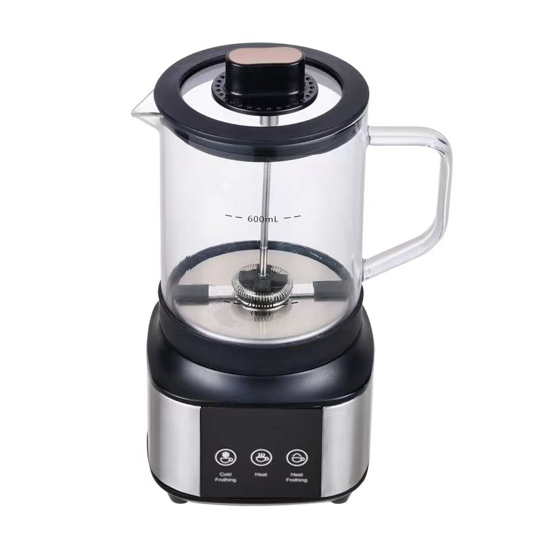 Milk frother with glass cup